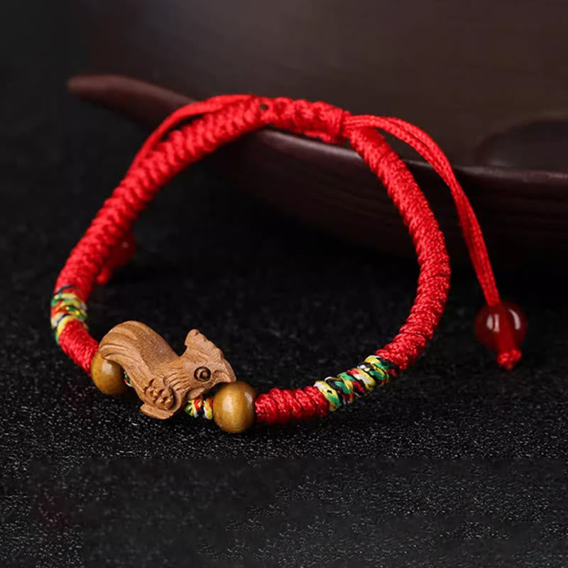 Handmade Chinese Zodiac Red String Peach Wood Luck Bracelet
