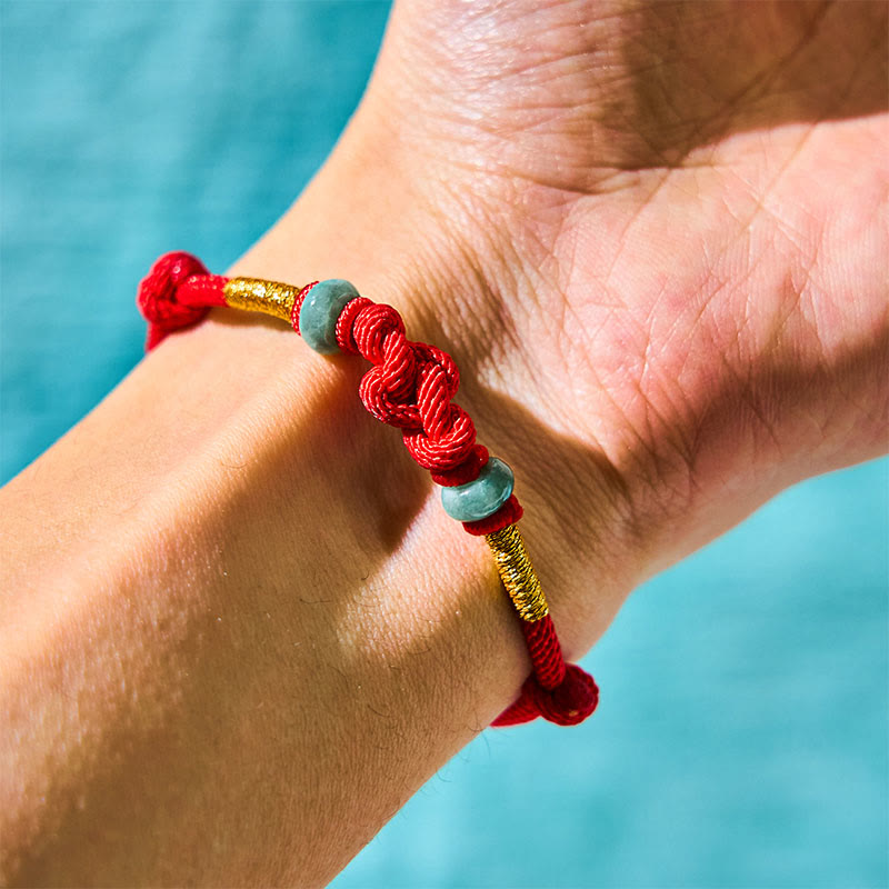 Red String Jade Luck Fortune Knot Braided Couple Bracelet