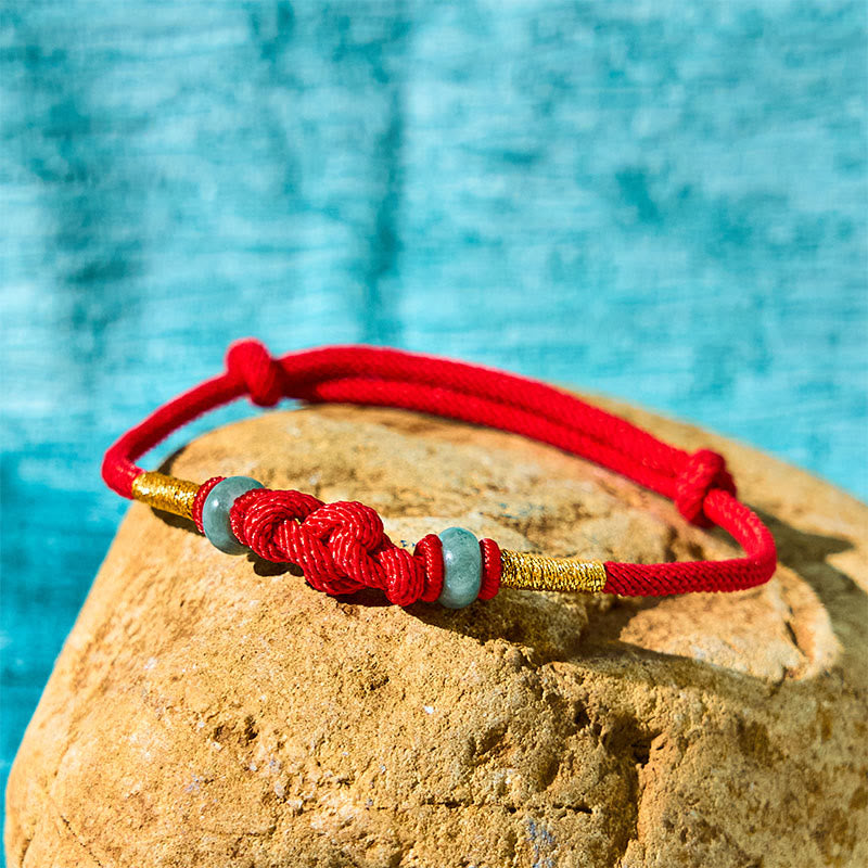 Red String Jade Luck Fortune Knot Braided Couple Bracelet