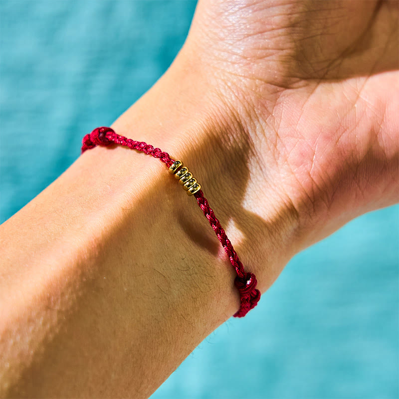 925 Sterling Silver Lucky Golden Bead Braided String Bracelet Anklet