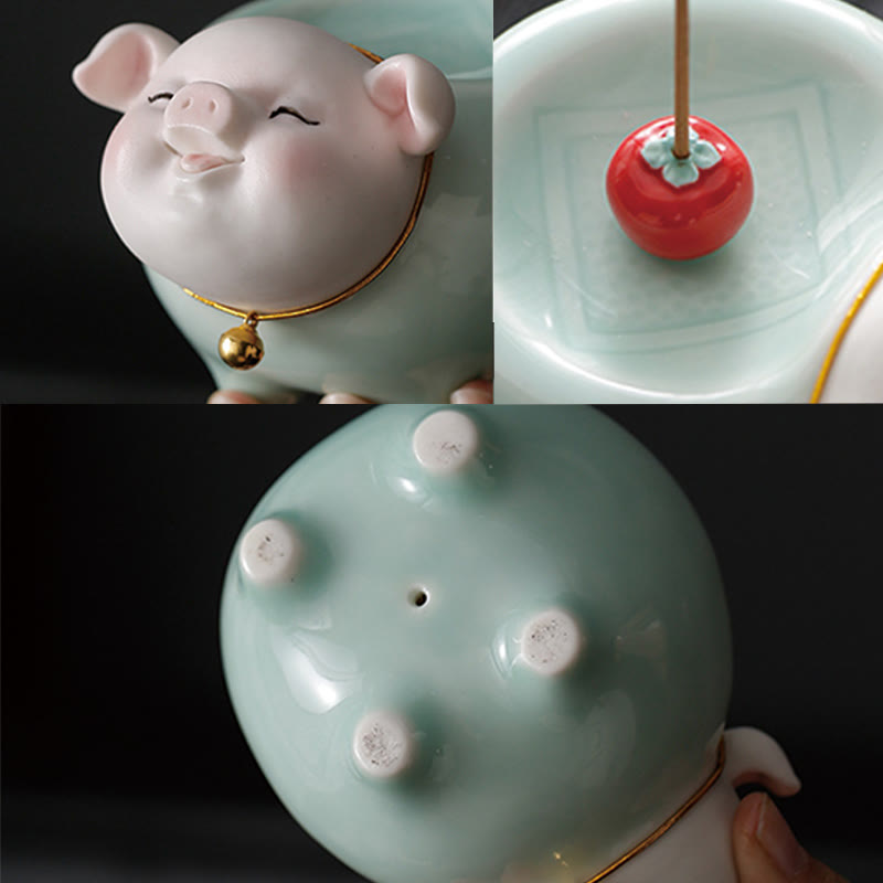 Ceramic Little Pig Blessing Stick Incense Burner