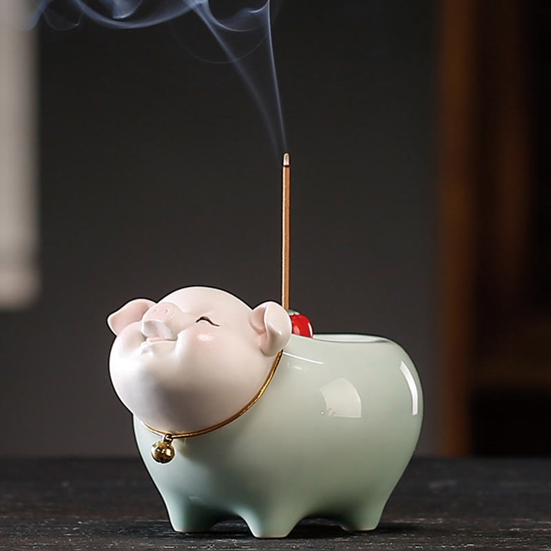 Ceramic Little Pig Blessing Stick Incense Burner