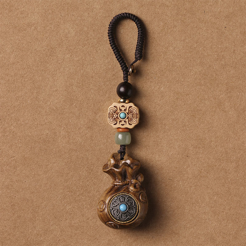 Sandalwood Small Leaf Red Sandalwood Green Sandalwood Om Mani Padme Hum Calm Key Chain Phone Hanging Decoration