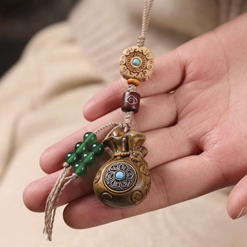 Sandalwood Small Leaf Red Sandalwood Green Sandalwood Om Mani Padme Hum Calm Key Chain Phone Hanging Decoration