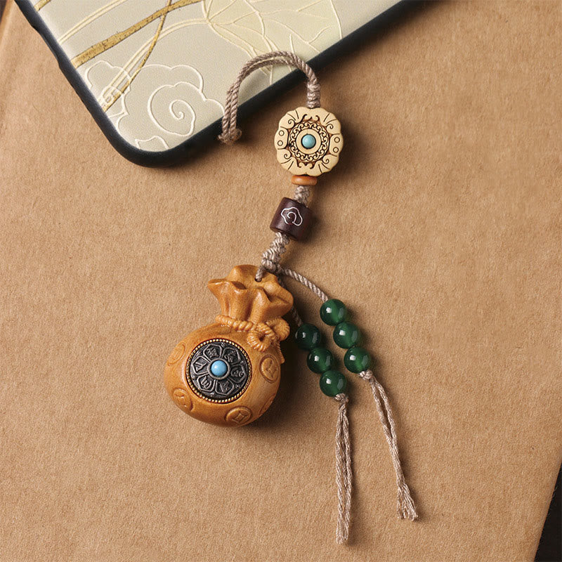 Sandalwood Small Leaf Red Sandalwood Green Sandalwood Om Mani Padme Hum Calm Key Chain Phone Hanging Decoration