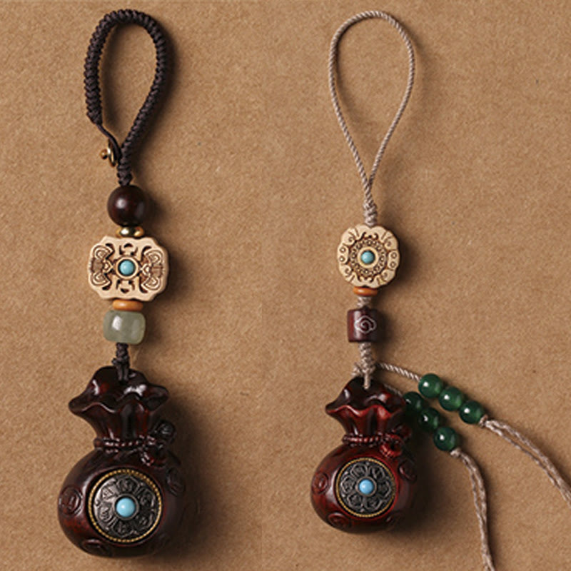 Sandalwood Small Leaf Red Sandalwood Green Sandalwood Om Mani Padme Hum Calm Key Chain Phone Hanging Decoration
