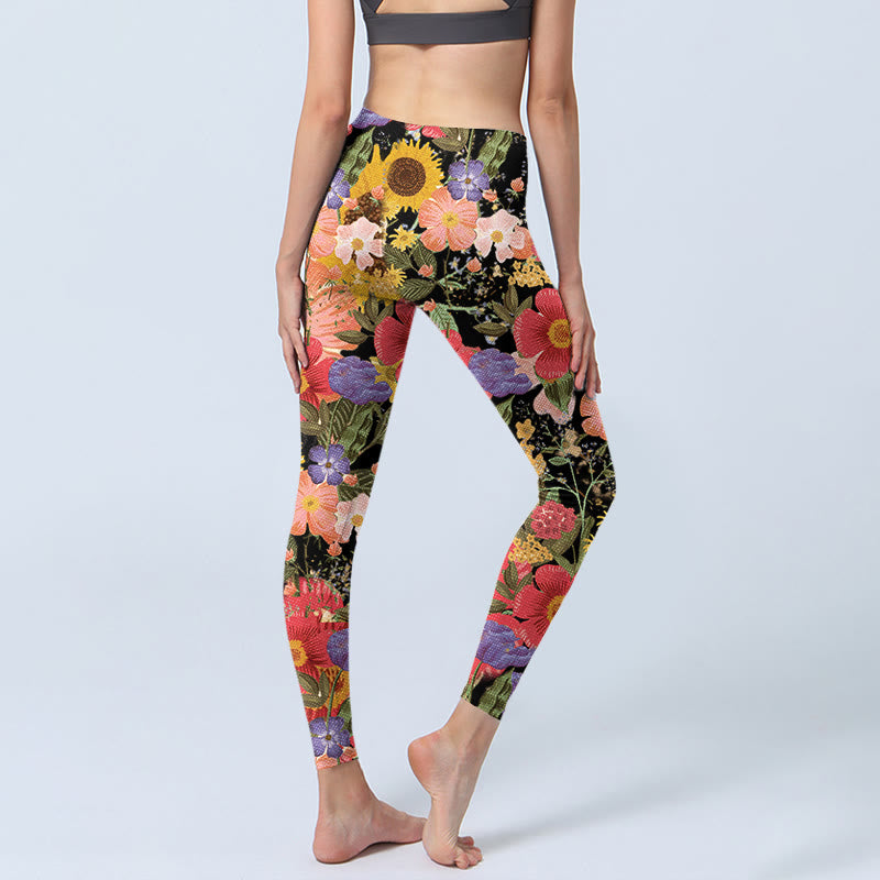Sunflowers Pink Purple Flowers Print Sports Fitness Leggings Women's Yoga Pants