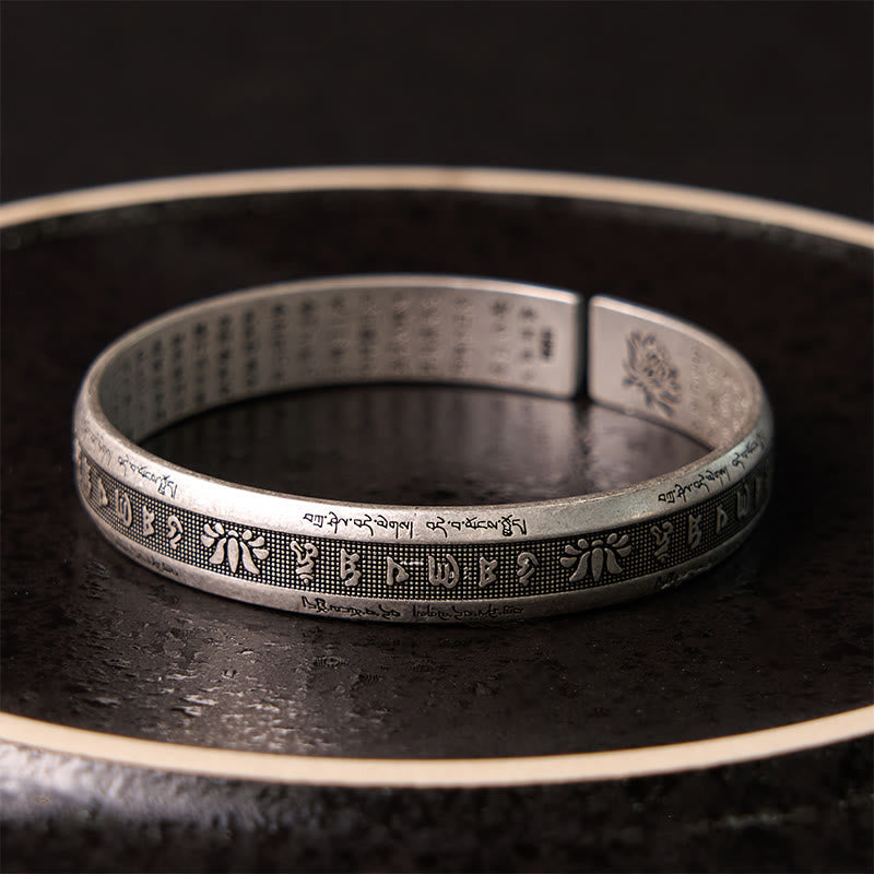 Om Mani Padme Hum Heart Sutra Mantra Lotus Peace Meditation Cuff Bracelet Bangle