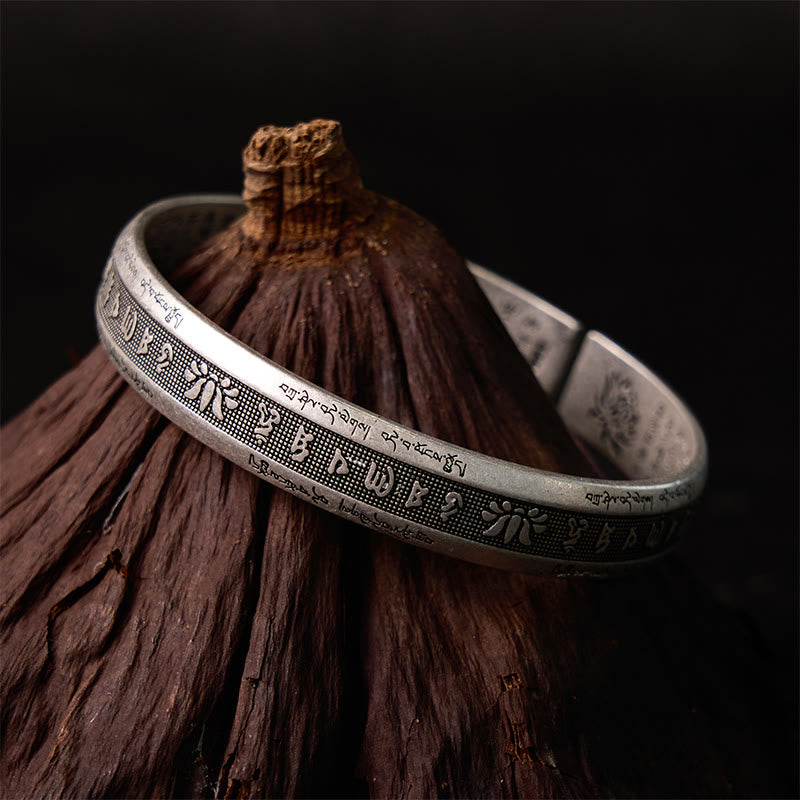 Om Mani Padme Hum Heart Sutra Mantra Lotus Peace Meditation Cuff Bracelet Bangle