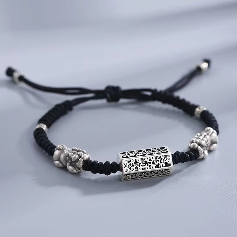 Tibetan Black String Copper Om Mani Padme Hum Pixiu Protection Braided Bracelet