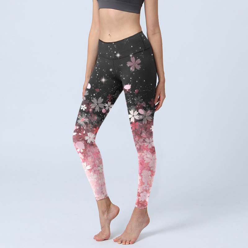 Pink Cherry Blossoms Print Exercise Leggings Women's Yoga Pants