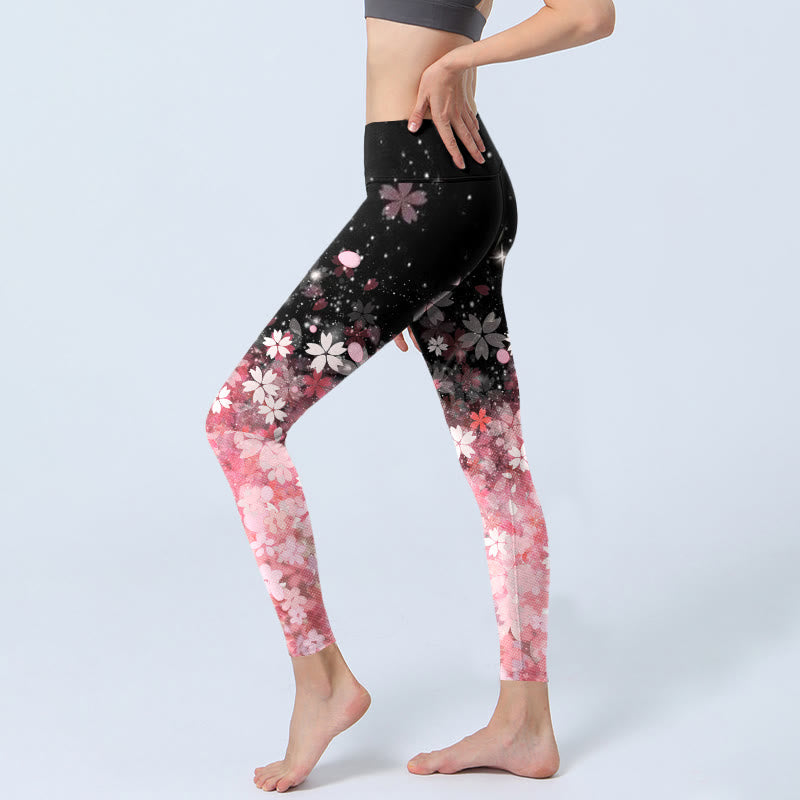 Pink Cherry Blossoms Print Exercise Leggings Women's Yoga Pants