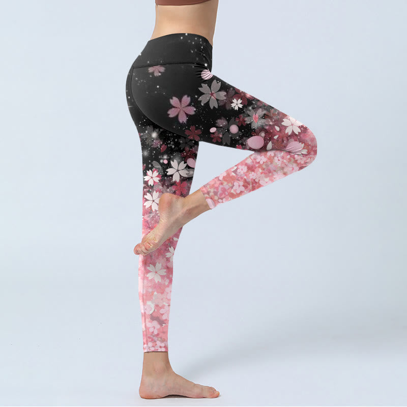 Pink Cherry Blossoms Print Exercise Leggings Women's Yoga Pants