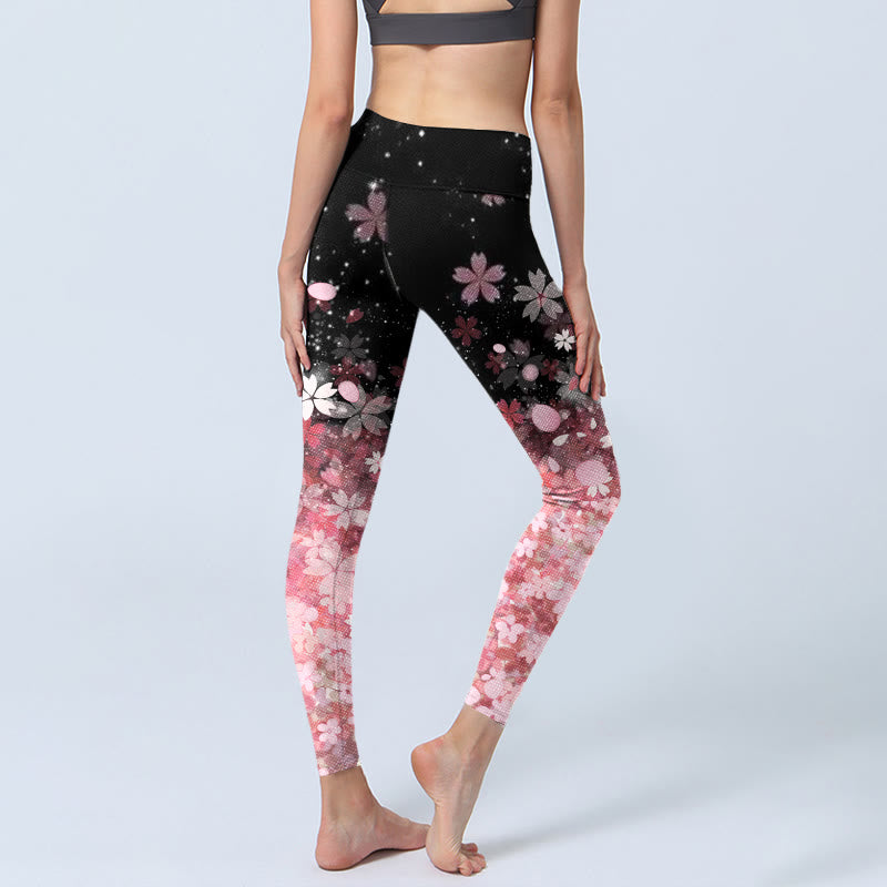 Pink Cherry Blossoms Print Exercise Leggings Women's Yoga Pants