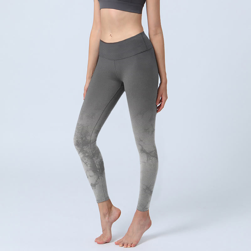 Gradient Floral Print Exercise Leggings Women's Yoga Pants