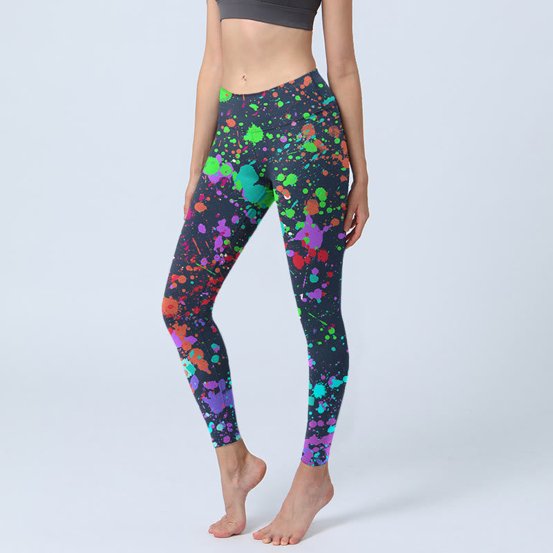 Black Splash Ink Print Exercise Leggings Women's Yoga Pants
