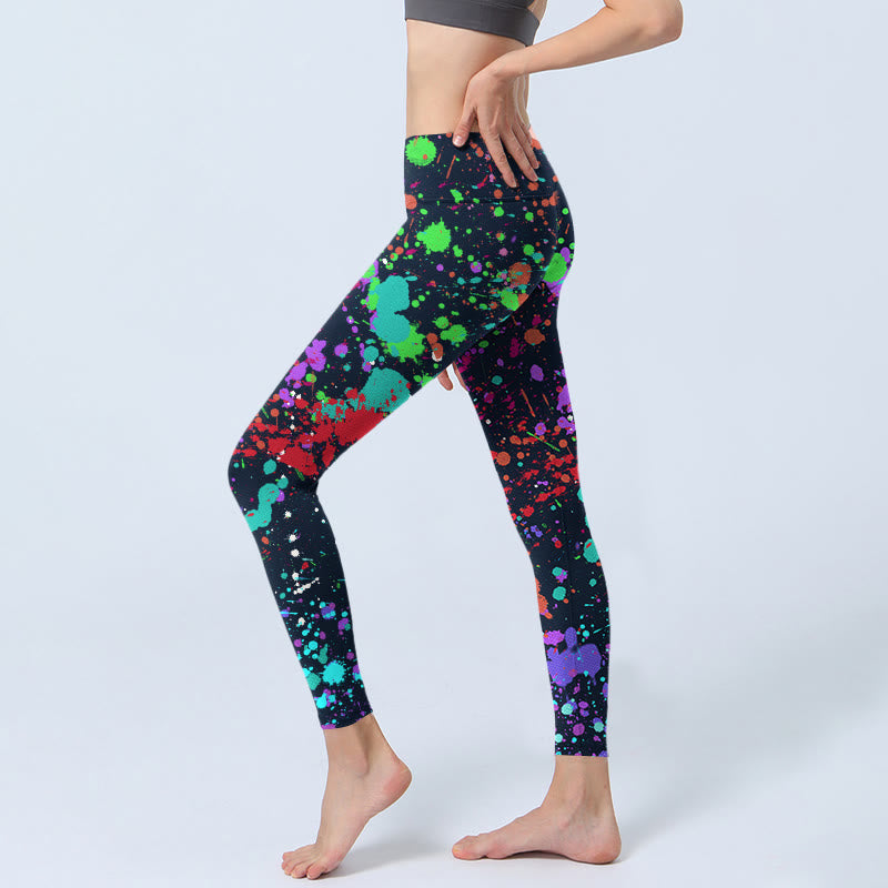 Black Splash Ink Print Exercise Leggings Women's Yoga Pants
