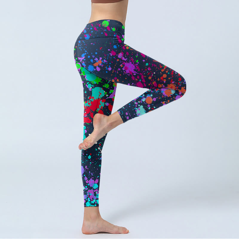 Black Splash Ink Print Exercise Leggings Women's Yoga Pants