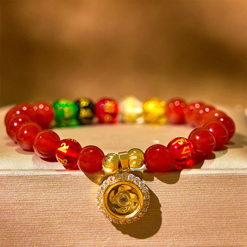 Red Agate Om Mani Padme Hum Five Directions Gods of Wealth Zircon Cyclone Charm Self-acceptance Bracelet