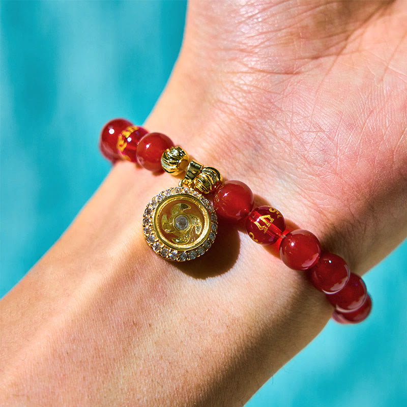 Red Agate Om Mani Padme Hum Five Directions Gods of Wealth Zircon Cyclone Charm Self-acceptance Bracelet