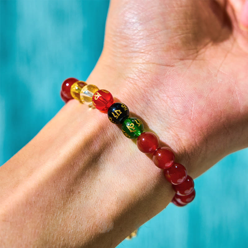 Red Agate Om Mani Padme Hum Five Directions Gods of Wealth Zircon Cyclone Charm Self-acceptance Bracelet