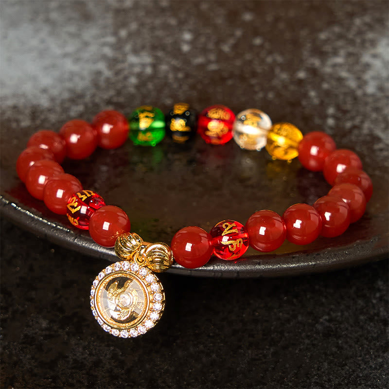 Red Agate Om Mani Padme Hum Five Directions Gods of Wealth Zircon Cyclone Charm Self-acceptance Bracelet