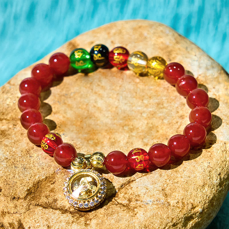 Red Agate Om Mani Padme Hum Five Directions Gods of Wealth Zircon Cyclone Charm Self-acceptance Bracelet