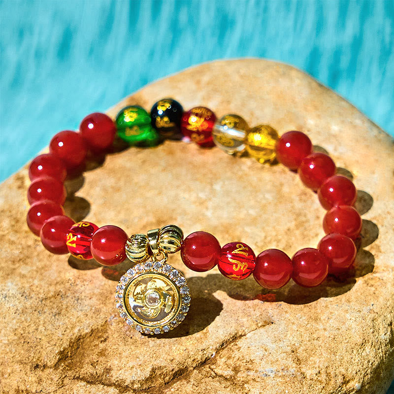 Red Agate Om Mani Padme Hum Five Directions Gods of Wealth Zircon Cyclone Charm Self-acceptance Bracelet