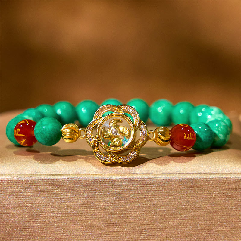 Natural Jade Om Mani Padme Hum Cyclone Charm Prosperity Bracelet