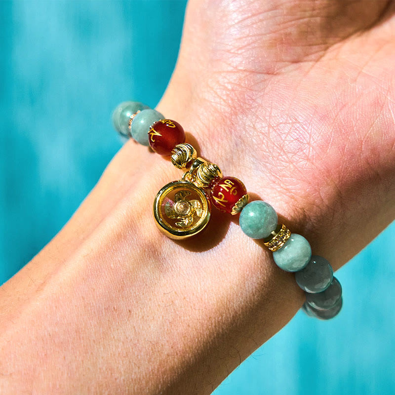 Natural Green Jade Om Mani Padme Hum Cyclone Charm Luck Bracelet