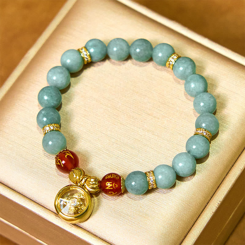 Natural Green Jade Om Mani Padme Hum Cyclone Charm Luck Bracelet