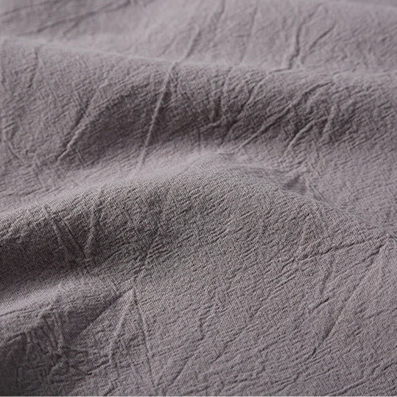 2Pcs Plain Notched Collar Short Sleeve T-Shirt Shorts With Pockets Cotton Linen Men's Meditation Cloth Set