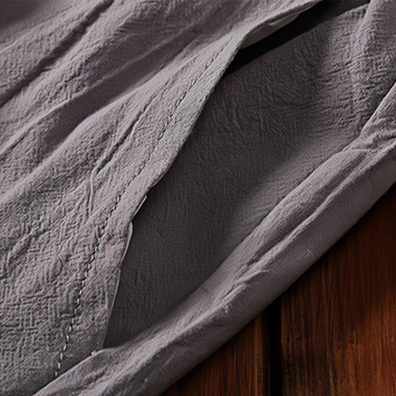 2Pcs Plain Notched Collar Short Sleeve T-Shirt Shorts With Pockets Cotton Linen Men's Meditation Cloth Set