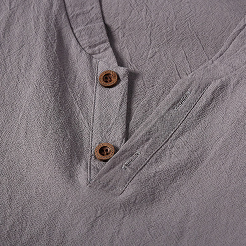 2Pcs Plain Notched Collar Short Sleeve T-Shirt Shorts With Pockets Cotton Linen Men's Meditation Cloth Set
