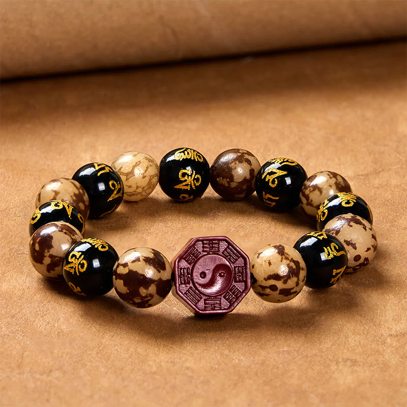 Bodhi Seed Om Mani Padme Hum Bagua Yin Yang Cinnabar Carved Calm Bracelet
