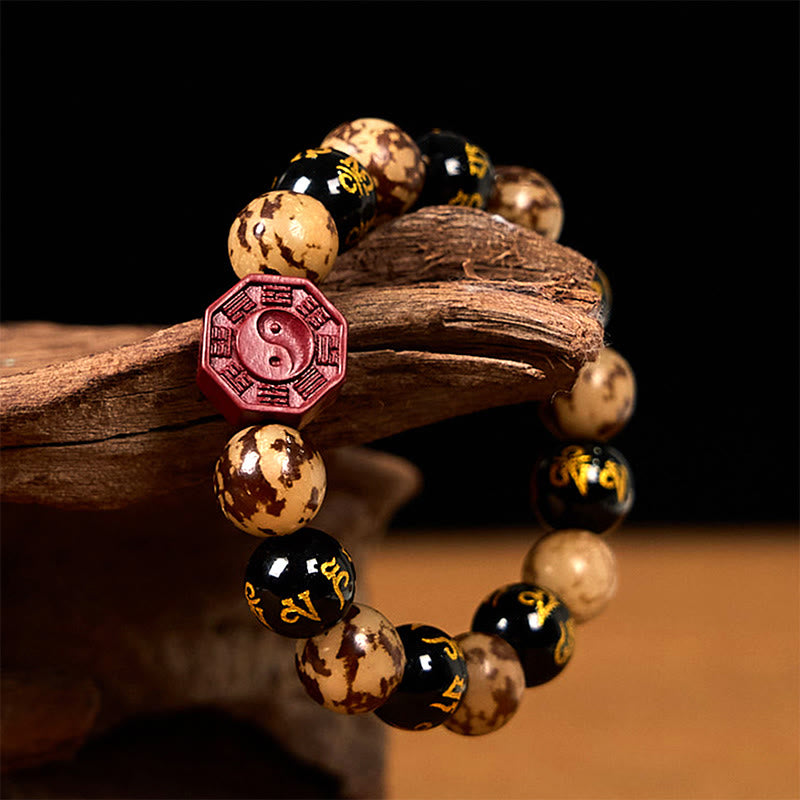 Bodhi Seed Om Mani Padme Hum Bagua Yin Yang Cinnabar Carved Calm Bracelet
