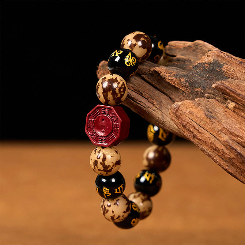 Bodhi Seed Om Mani Padme Hum Bagua Yin Yang Cinnabar Carved Calm Bracelet