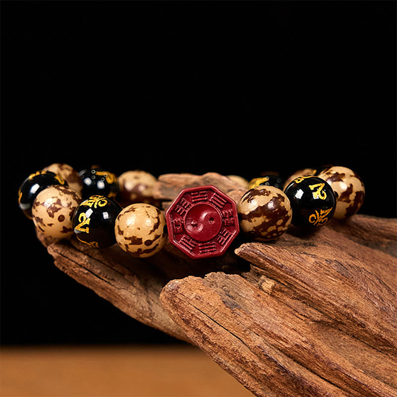 Bodhi Seed Om Mani Padme Hum Bagua Yin Yang Cinnabar Carved Calm Bracelet