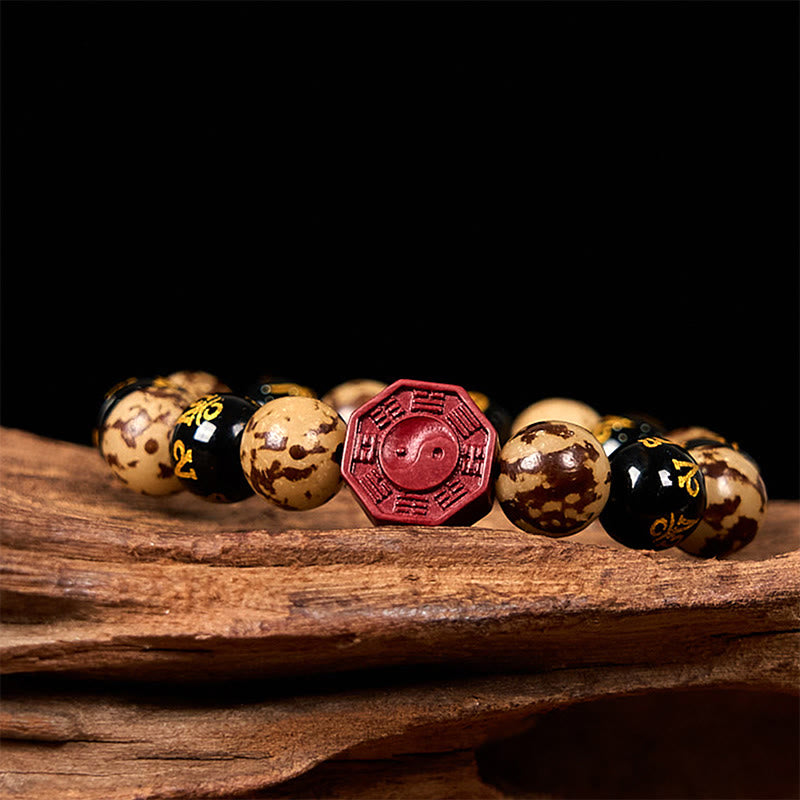 Bodhi Seed Om Mani Padme Hum Bagua Yin Yang Cinnabar Carved Calm Bracelet