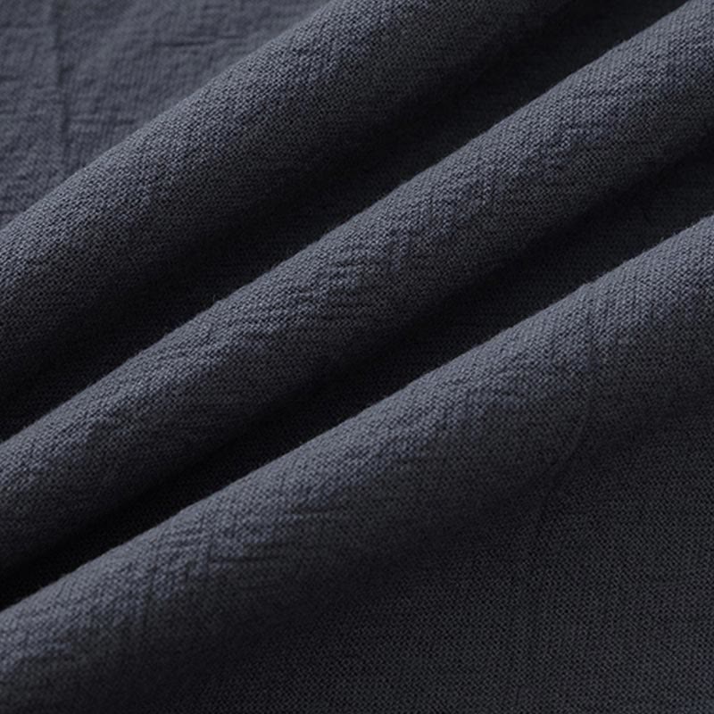 Summer 2Pcs Plain Short Sleeve T-Shirt 7-8 Length Pants Cotton Linen Tang Suit Men's Meditation Cloth Set With Pockets
