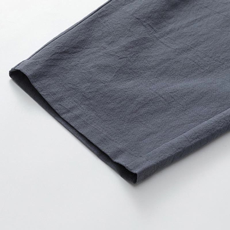 Summer 2Pcs Plain Short Sleeve T-Shirt 7-8 Length Pants Cotton Linen Tang Suit Men's Meditation Cloth Set With Pockets