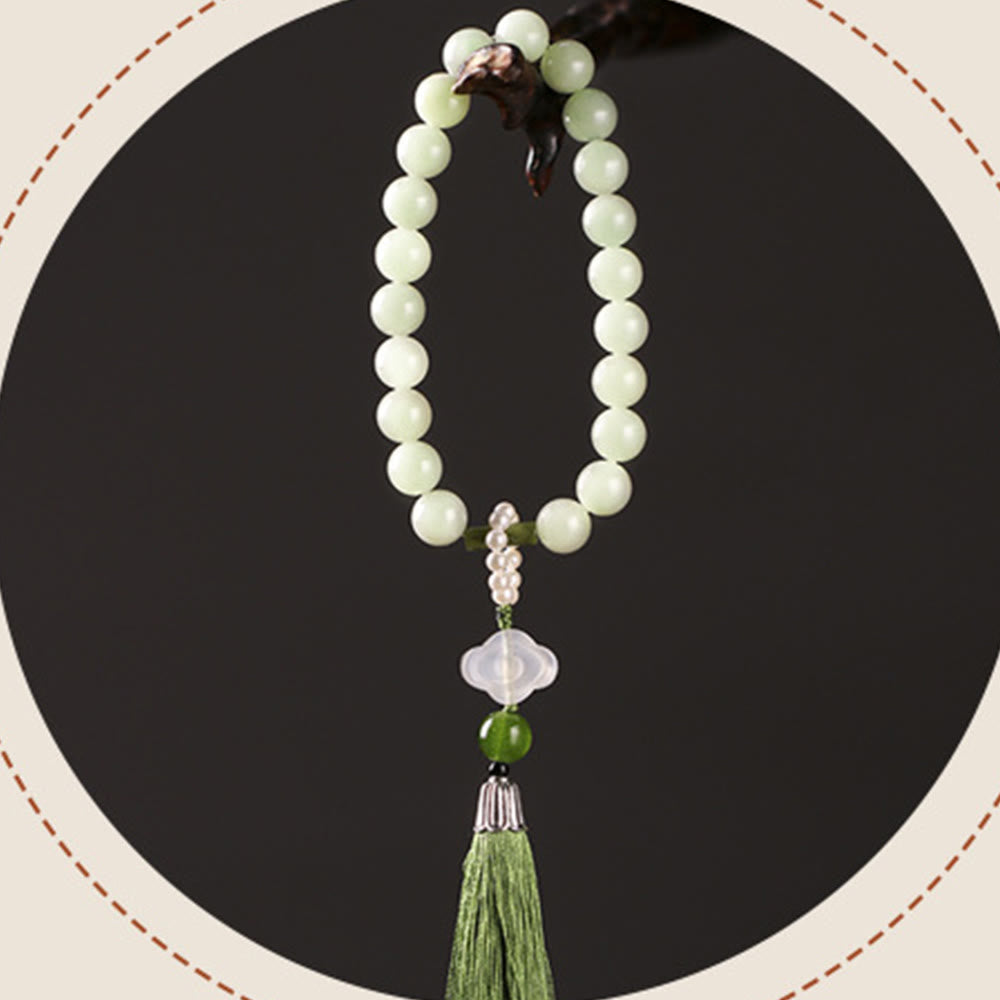 Green Jade Beads Pearl Prosperity Tassels Wrist Mala