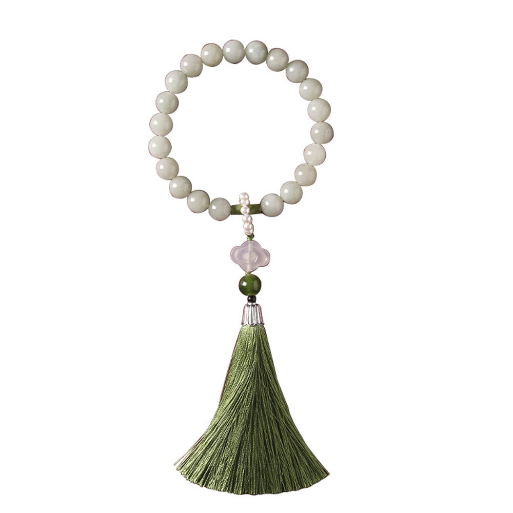 Green Jade Beads Pearl Prosperity Tassels Wrist Mala