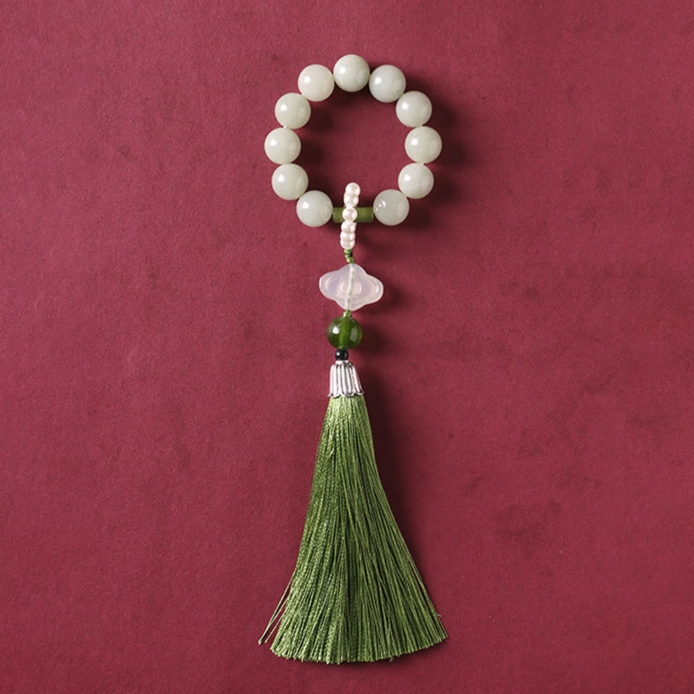 Green Jade Beads Pearl Prosperity Tassels Wrist Mala