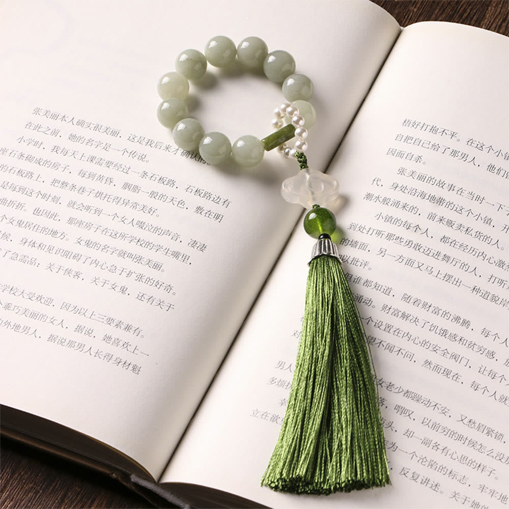 Green Jade Beads Pearl Prosperity Tassels Wrist Mala