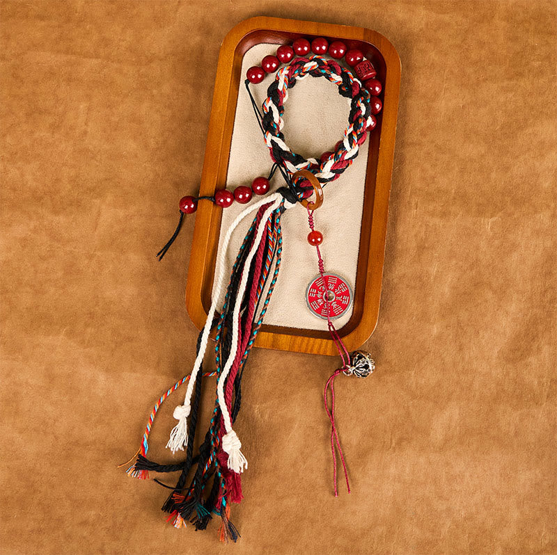 Tibetan Mountain Ghosts Spend Money Cinnabar Double-Layer Red Rope Tassel Protection Bracelet
