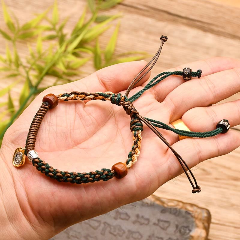 Handmade Tibetan Zakiram Goddess Of Wealth Wood Protection Braided Bracelet
