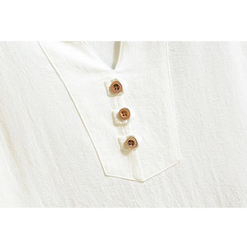 2Pcs Short Sleeve T-Shirt Drawstring Short Pants With Pockets Men's Cotton Linen Meditation Cloth Set