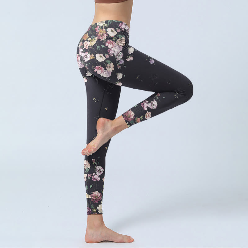 Pansy Flower Pattern Print Gym Leggings Women's Yoga Pants