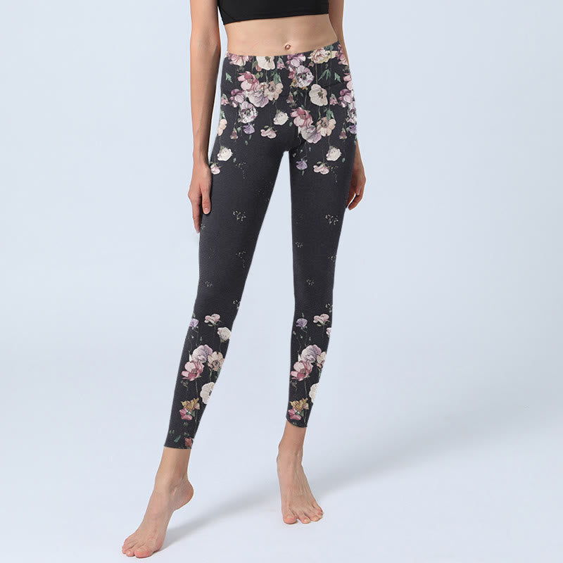 Pansy Flower Pattern Print Gym Leggings Women's Yoga Pants